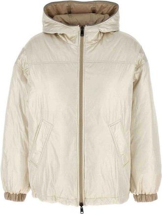 Brunello Cucinelli Womens Platinum Hooded Lightweight Jacket, Size 40