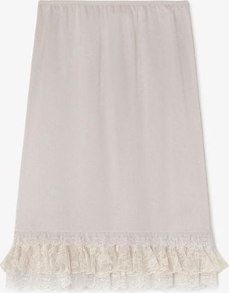 Ganni White Skirt in Frill Satin - Size 8/10 Acetate