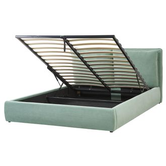 Beliani Cama Con Almacenaje De Terciopelo Verde Menta 160 X 200 Cm Otomana Bajonna