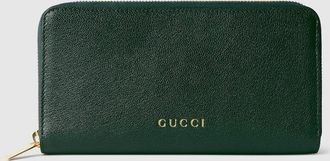 Gucci Zip Around Wallet With Gucci Lettering, Green, Leather