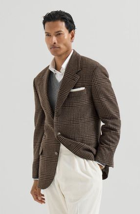 Brunello Cucinelli Cashmere Prince of Wales Tailor blazer in Chestnut at Nordstrom, Size 56