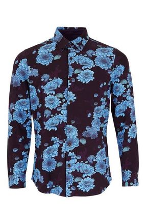 Lords of Harlech Sawyer Knit Button-Up Shirt in Serious Floral Plum at Nordstrom, Size Xx-Large