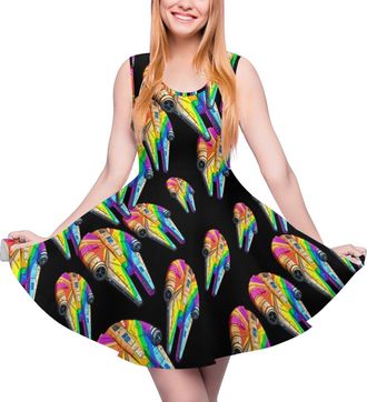 Generic Star Wars Rainbow Millennium Falcon Dress Women Sleeveless Mini Dresss Summer Beach Work Party Dresses 5XL