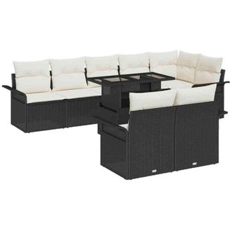 vidaXL Vidaxl - Conjunto De Sof&aacute; De Jard&iacute;n Con Coj&iacute;n 9 Pcs Negro Polirat&aacute;n