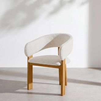 Maisons du monde Sill&oacute;n de 3 patas de tejido de poli&eacute;ster beige moteado con patas de madera de fresno