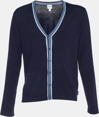 Armani Navy Blue Silk Knit Button Front Cardigan