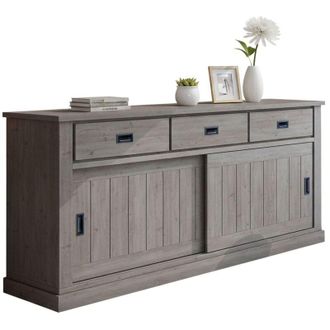 Dmora Credenza Malonno, Madia 2 Ripiani, 3 Cassetti, 2 Ante, 220x50x95h cm Grigio Rovere Grigio