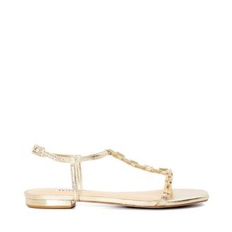 Dune London Womens Ladies Nourish - Embellished Flat Sandals - Gold Fabric - Size UK 3