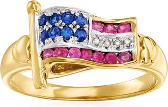 Ross-Simons Ruby and. Sapphire Flag Ring With Diamond Accents in 18kt Gold Over Sterling