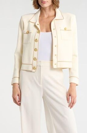 L'agence Neon Trim Cropped Cardigan in Vintage White/Almond at Nordstrom Rack, Size Small