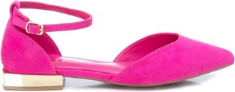 Xti Womens Suede Pointy Toe Ballet Flats In Bright Pink