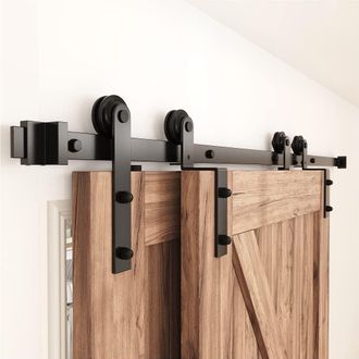 OEM Kit De Riel Para Puerta Corrediza Doble De 72, Acero Al Carbono Negro Mate Resistente, Para Puerta Doble De 36 De Ancho