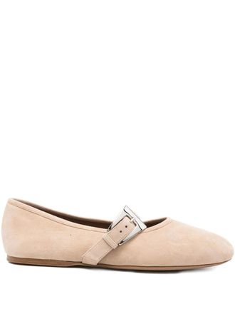 PARIS TEXAS buckle-strap suede flats - women - Calf Suede/Calf Leather/Calf Leather/Rubber - 37.5 - Neutrals