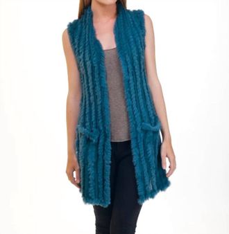 Love Token High Low Fur Vest In Teal