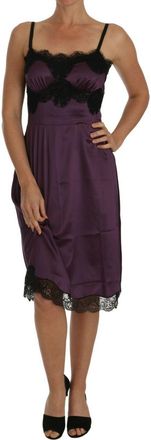 Dolce & Gabbana Womens Slip Dress Aline Lace Trim - Purple Silk - Size EU 40 (Womens)