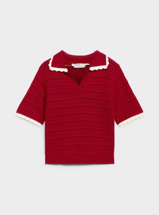 Contemporaine Womens Scalloped Johnny collar openwork sweater