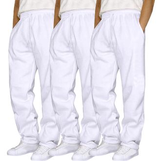 Generic 3 Pack Mens Straight Leg Sweat Pants with Pockets Baggy Jogging Bottoms Elastic Waist Joggers Fleece Pants Mens Open Hem Sweatpants Drawstring Tracksu