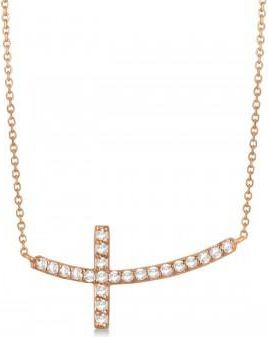 Allurez Diamond Sideways Curved Cross Pendant Necklace 14k Rose Gold 0.33ct