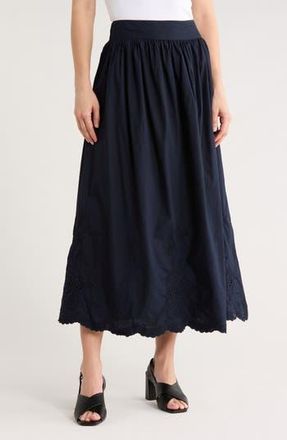 Elie Tahari Floral Embroidered Cotton Maxi Skirt in Deep Navy at Nordstrom Rack, Size X-Large