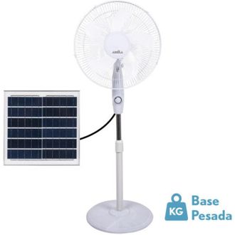 Fabrilamp Abrila - Ventilador De Pie Solar Dc Frontera Color Blanco Con Cinco Aspas 3 Velocidades Ajustables Incluye Un Panel Solar Equipado Con Puerto Usb Y Ma