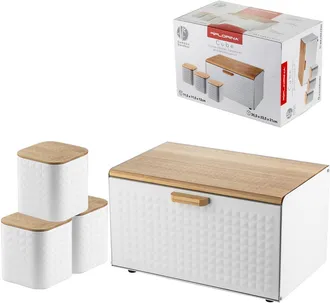 OEM Juego De Cocina: Panera Y 3 Recipientes Para Caf&eacute;, T&eacute; Y Az&uacute;car, Florina Cube, Blanco