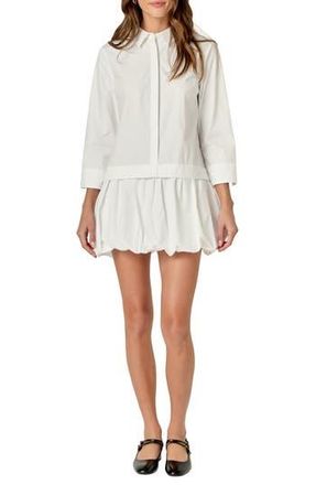 English Factory Bubble Hem Long Sleeve Cotton Shirtdress in White at Nordstrom Rack, Size X-Small