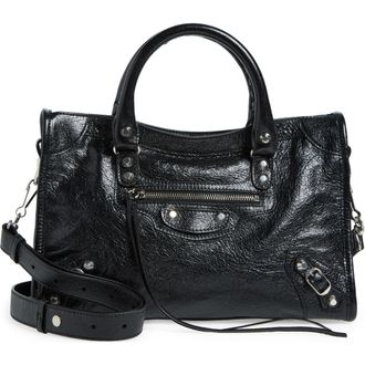 Balenciaga Small Le City Crinkle Leather Top Handle Bag in 1000 Black at Nordstrom