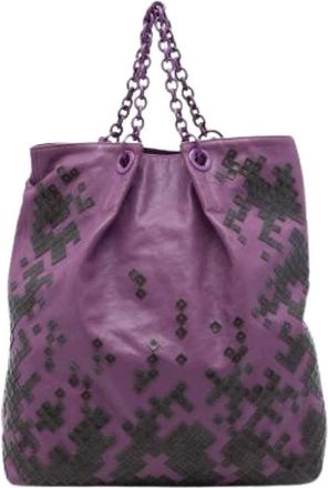 Bottega Veneta Pre-owned Vintage Tote Bag - Dames - Vintage Shopper - Paars - ONE Size - Leer - Vintage