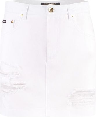 Dolce & Gabbana White Distressed Mini Skirt