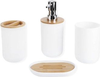 No Brand Juego De 4 Accesorios De Ba&ntilde;o: Portacepillos De Dientes, Platillo, Dispensador De Loci&oacute;n Y Vaso Para Enjuague Bucal, Hotel Y Ba&ntilde;o (blanco)