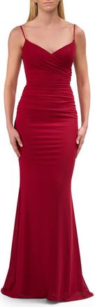 La Femme Fitted Jersey Long Dress with Lace Up Back in Burgundy at Nordstrom, Size 00