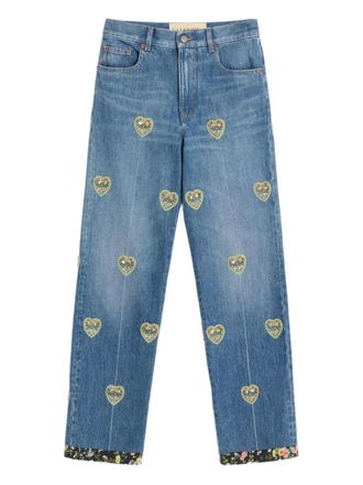 Valentino Garavani heart-embossed jeans - Blue