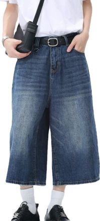 Generic Womens & Mens Black Denim Shorts Jean Shorts Y2k Style Long Jorts Wide Leg Baggy with Pockets (Blue,XXL)