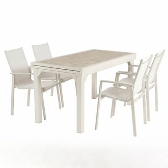 ED&Egrave;N JARD&Iacute; Conjunto de mesa extensible y rectangular con sillas Blanco envejecido