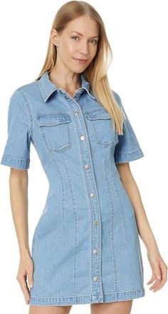 Madewell Seamed Shirt Dress Womens Blue Denim Short Sleeve Preppy GBO3908