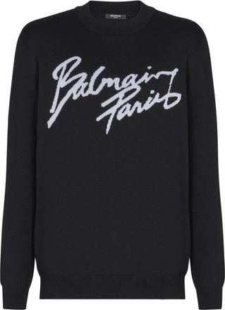 Balmain Sweaters Zwart - Heren - Ronde hals truien - Zwart - L - Wol - Truien & Vesten