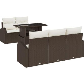 vidaXL Vidaxl - Conjunto De Sof&aacute; De Jard&iacute;n Con Coj&iacute;n 6 Pcs Marr&oacute;n Polirat&aacute;n