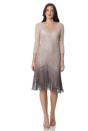 Komarov Lace Three-Quarter Sleeve Dress In Beach Cafe Ombre