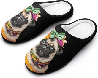 Generic Pug Dog Cute Funny Mens Slippers Cotton Warm House Shoes Memory Foam Sandals Print Size 7-14