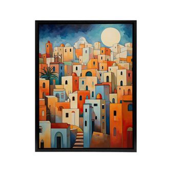 Artery8 Abstract Morocco Cityscape Framed Canvas Wall Art Print | Size: W24 x H32