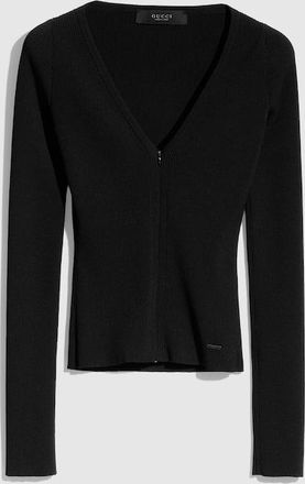 Gucci Rib Viscose Top Zip Cardigan, Black, Ready-to-wear