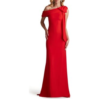 Tadashi Shoji One-Shoulder Crepe Column Gown in Red Rose at Nordstrom, Size 10