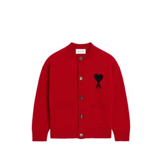 Ami Crewneck Wool Cardigan With Ami De Coeur