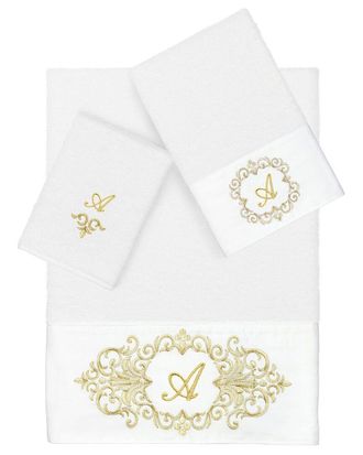 Linum Home Textiles 3Pc 100% Turkish Cotton Monogram Embellished Towel Set
