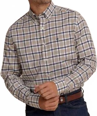 Southern Tide Beachrock Plaid Skipjack Sport Shirt In Sandstone Khaki