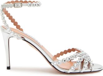 Aquazzura Aquazzura Tequila 85 Embellished Metallic Leather Sandals - Silver - 39 (IT39 / UK6)