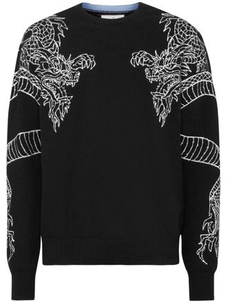 Philipp Plein Dragon-embroidered jumper - men - Wool - XXXXL - Black