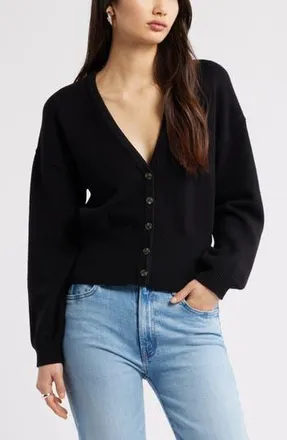 Open Edit Rib Waist Cardigan in Black at Nordstrom Rack, Size X-Small