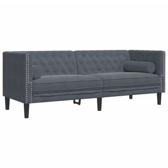 vidaXL Sof&aacute; Chesterfield 3 Plazas Con Cojines Terciopelo Gris Oscuro Vidaxl