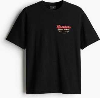 H&M Bedrucktes T-Shirt in Loose Fit - Schwarz